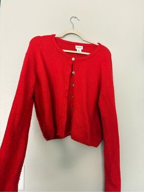 Song of Style Red Button-Front Knit Cardigan